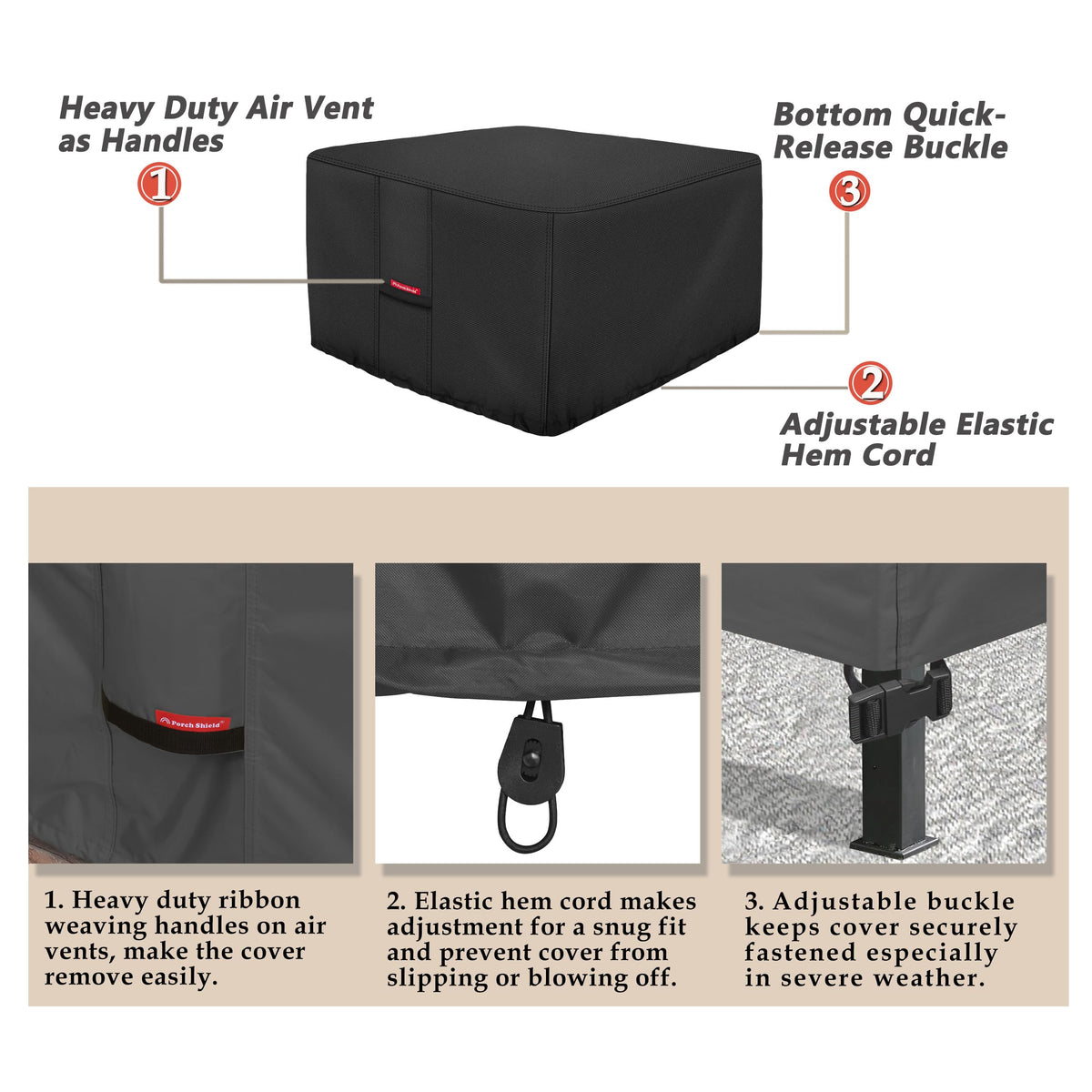 Porch Shield air vents reduce interior condensation in humid weather