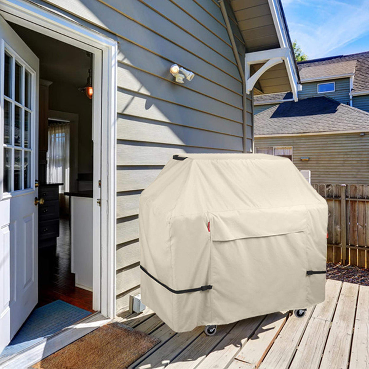 Porch Shield 58W x 24D x 46H coverage shown on compatible grills.