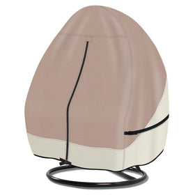 Porch Shield light tan egg chair cover protecting double-seat wicker swing from sun and rain