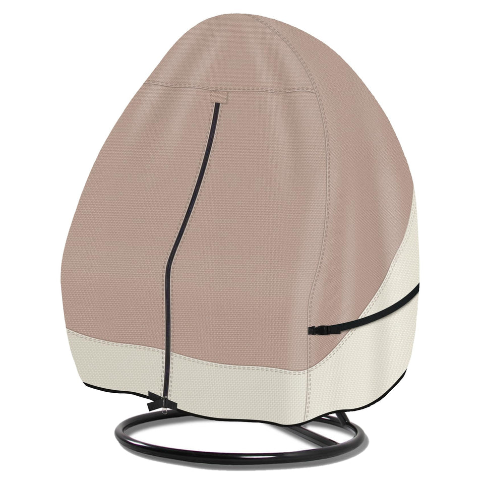 Porch Shield light tan egg chair cover protecting double-seat wicker swing from sun and rain