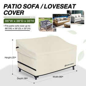 Porch Shield 3-seater cover with adjustable straps for snug wind protection.
