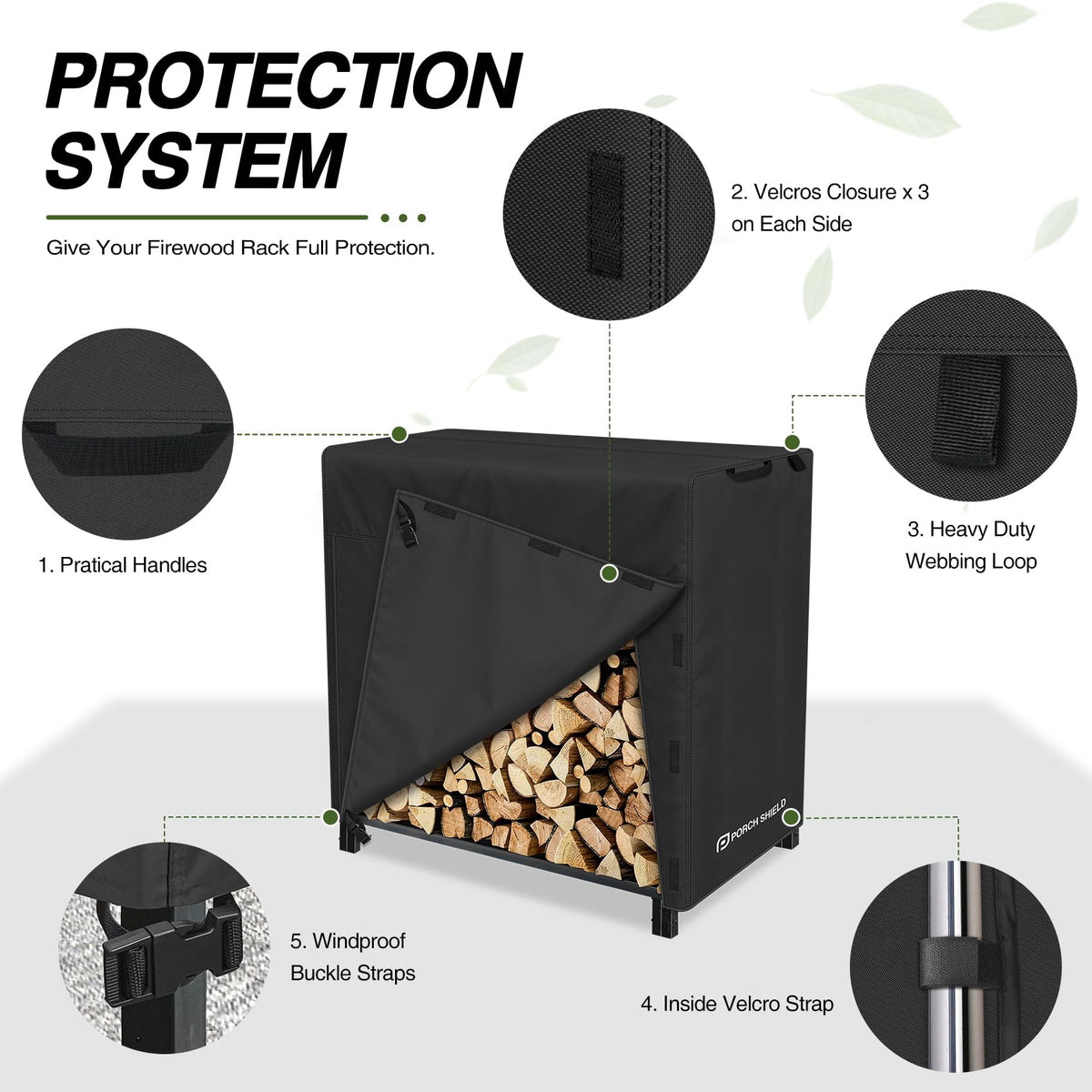 Porch Shield firewood cover quick-grab door mode in action