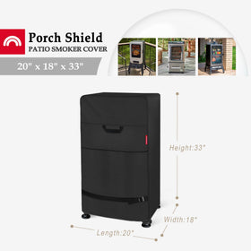 Porch Shield side view covers the smoker against wind and weather.