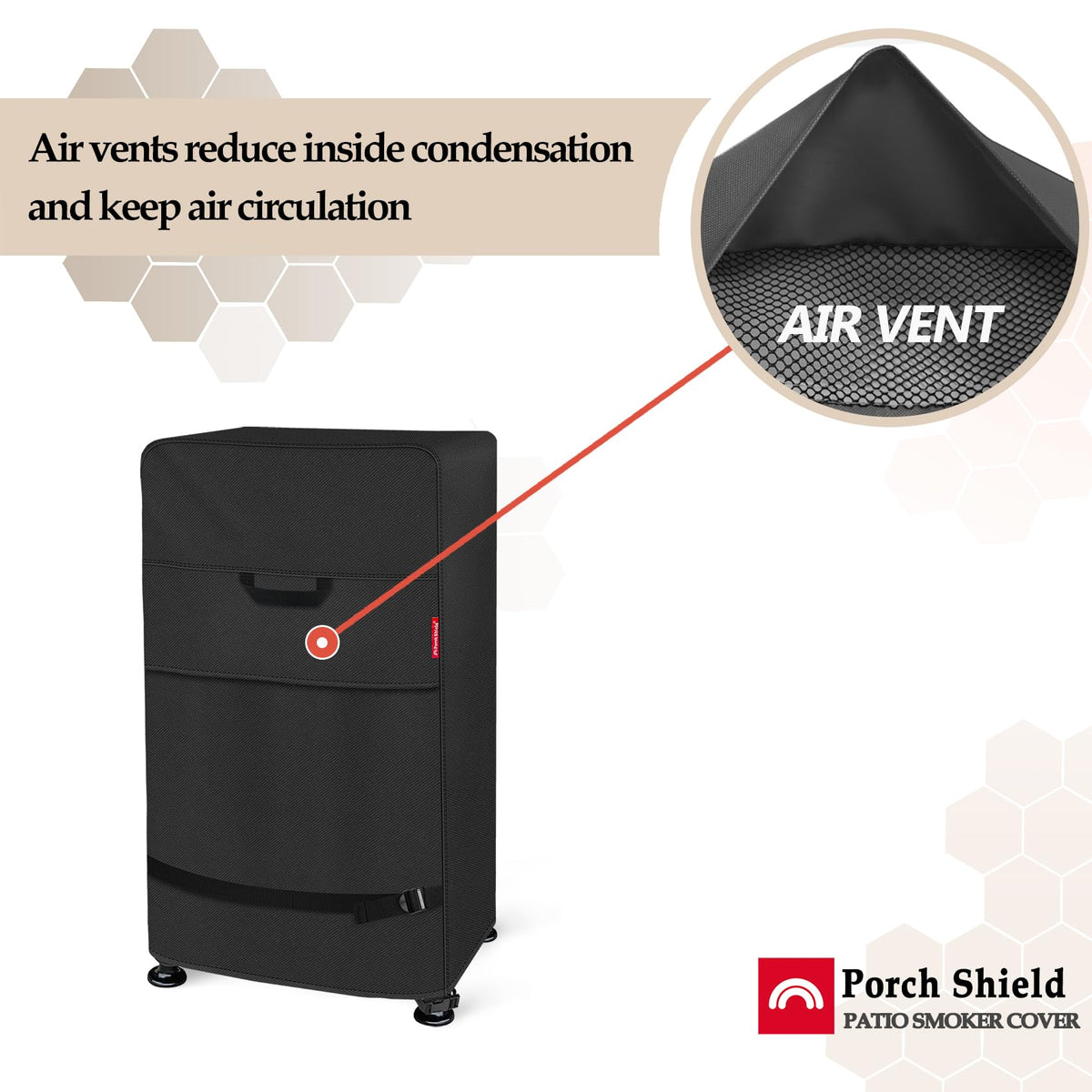 Porch Shield air vents reduce condensation after cooking outdoors