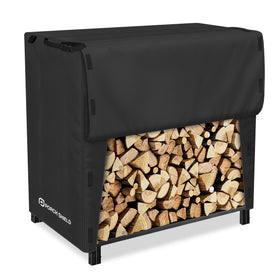 Porch Shield waterproof firewood cover front view protecting a 4ft rack