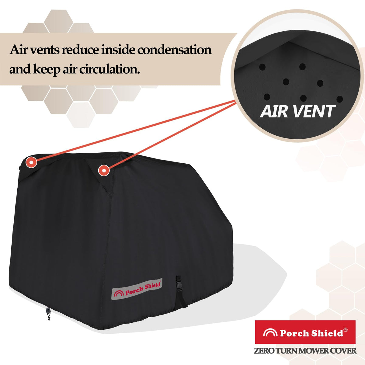 Porch Shield cover features dual air vents to reduce interior condensation