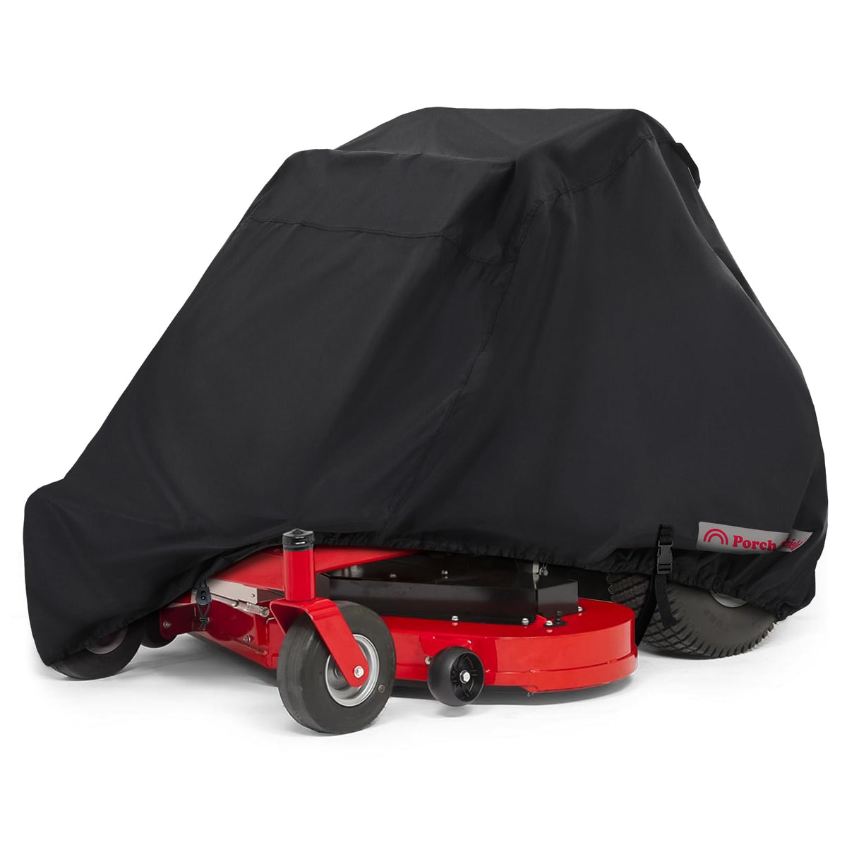 Porch Shield zero-turn mower cover demonstrates universal fit for up to 54-inch decks