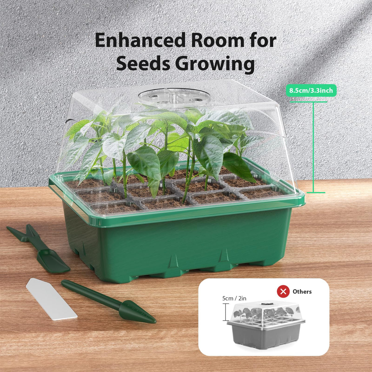 POROLIR Seed Starter Tray rotating air vent maintains healthy airflow for seedlings.