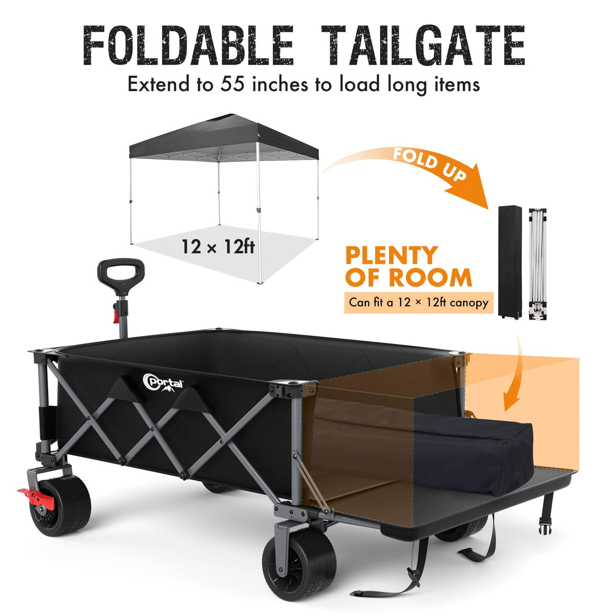 Portal wagon cargo area with net and pockets for organized gear.