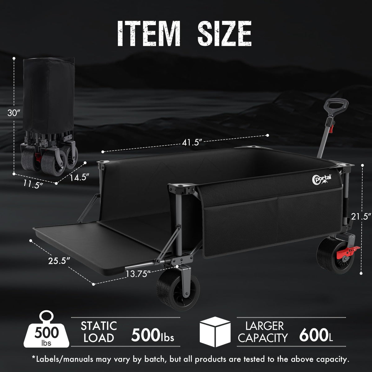 Portal wagon folded compactly for easy car trunk storage.