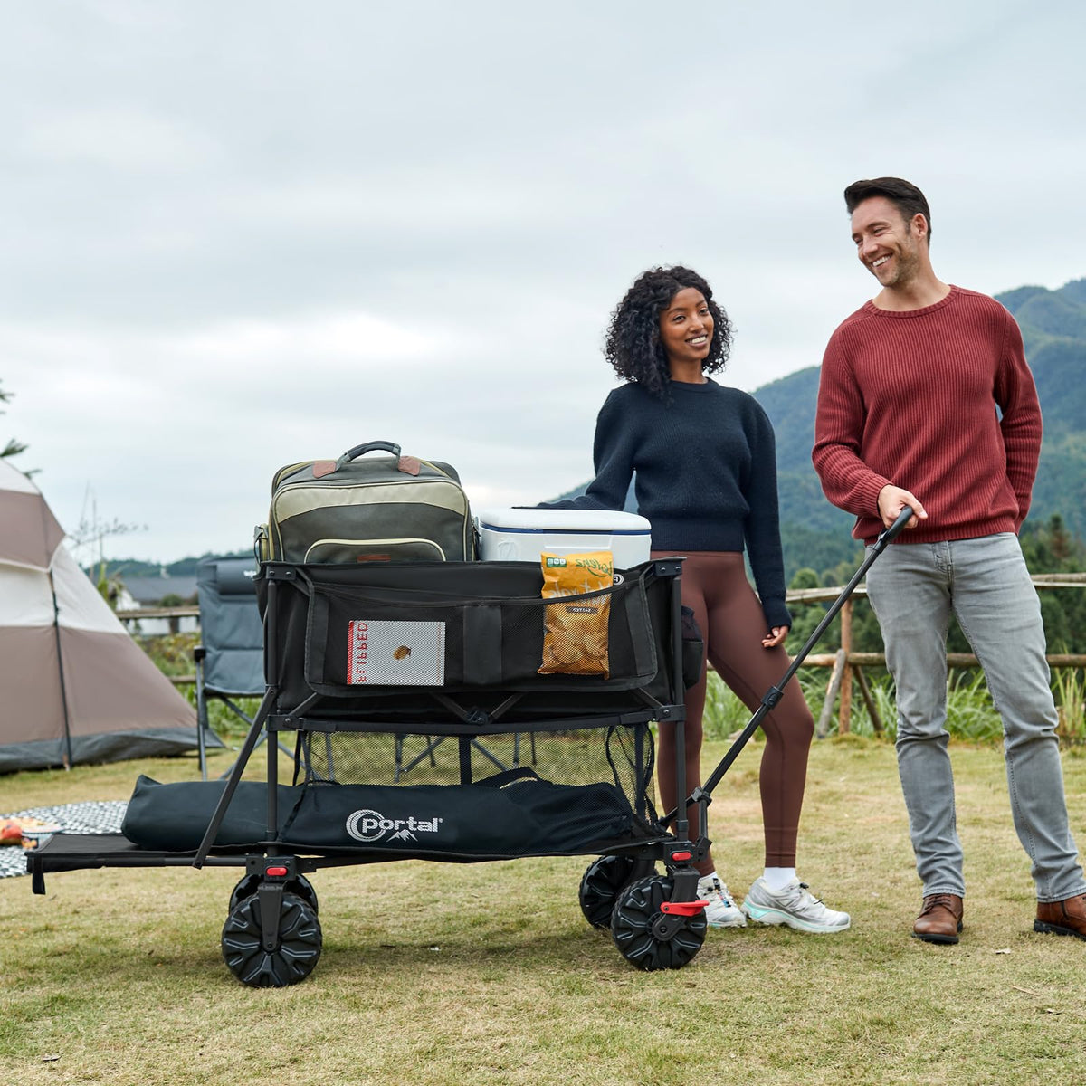 Portal double-decker wagon shows spacious 400L capacity for camping and beach gear