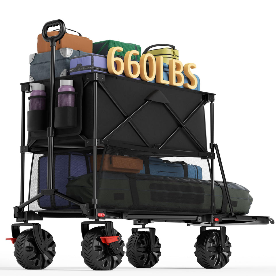 Portal double-decker wagon with lower shelf extending 54 inches for long gear