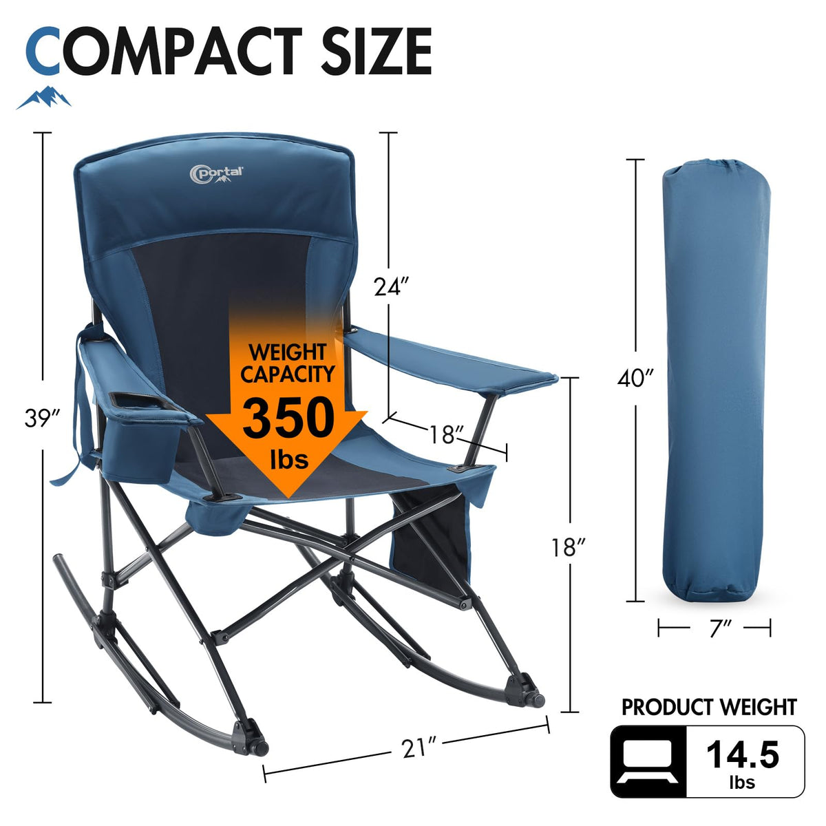 Portal Outdoor Rocking Chair with shoulder transport for easy carrying
