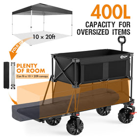 Portal wagon with brakes and 360-degree steering for stability on varied terrain