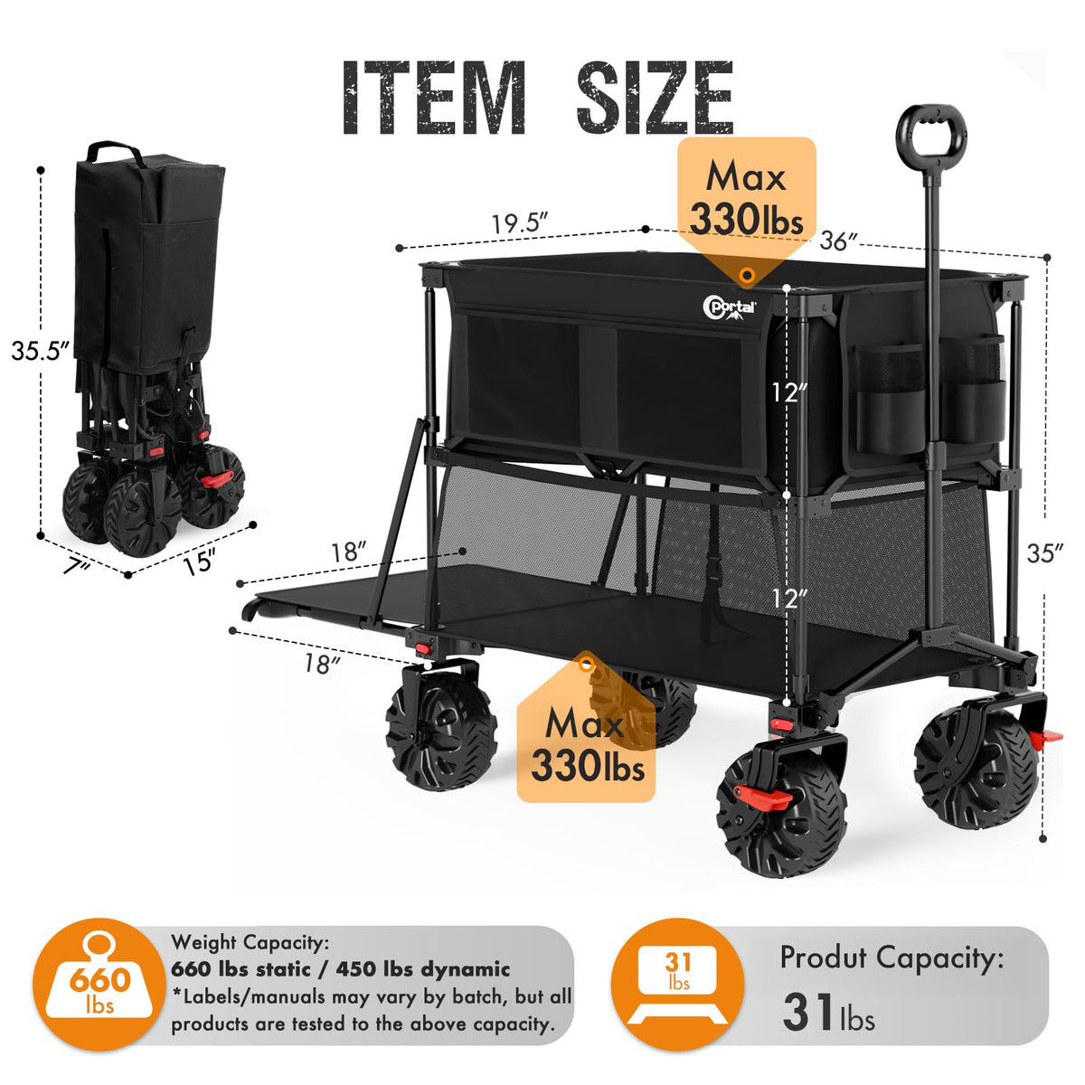 Portal wagon in camping or beach setup for effortless gear transport