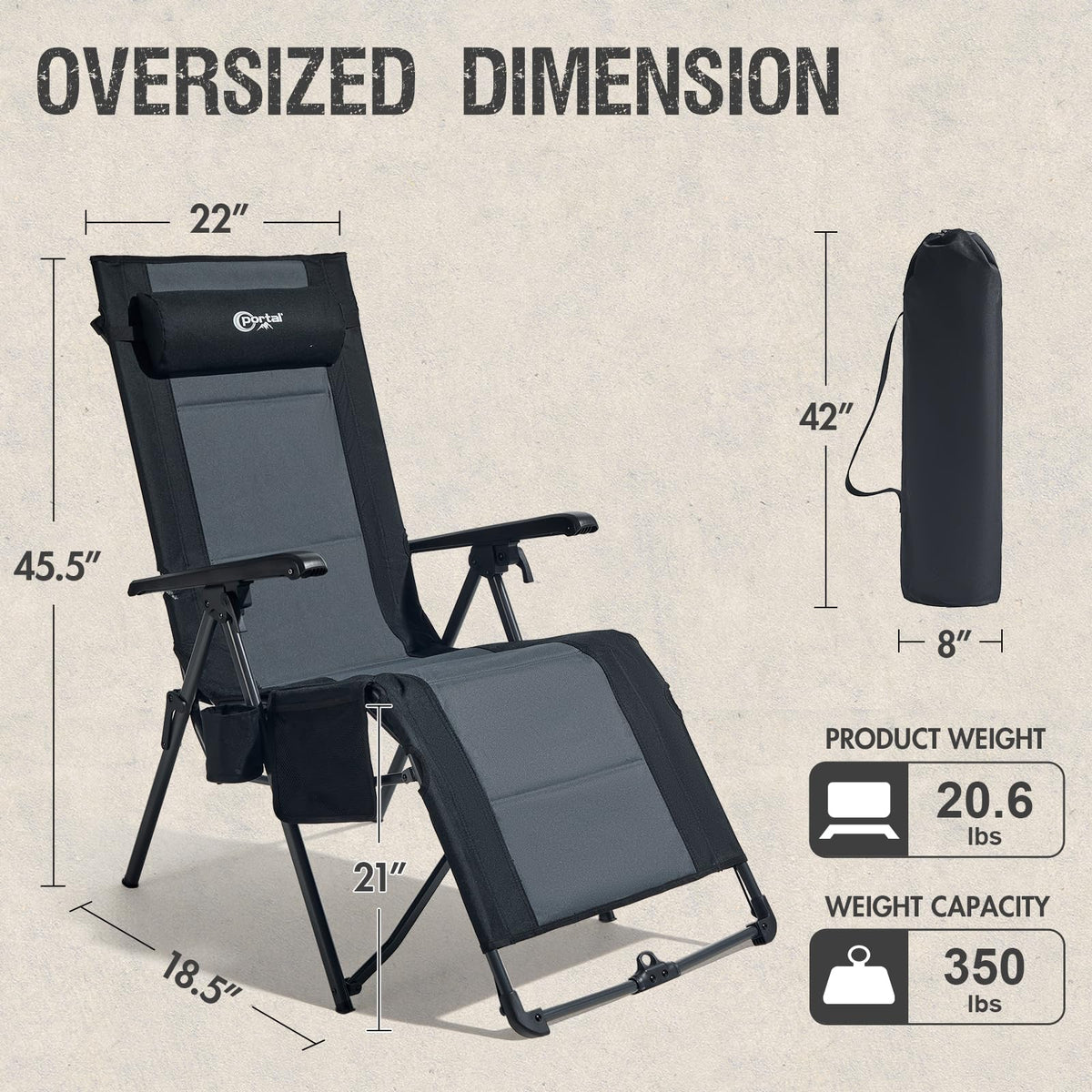 Portal zero gravity chair padded seat and headrest for plush lounging.