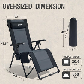 Portal zero gravity chair padded seat and headrest for plush lounging.