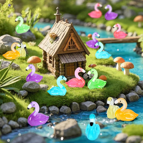 PoseablePals dollhouse and fairy garden decor with vivid flamingo figures.