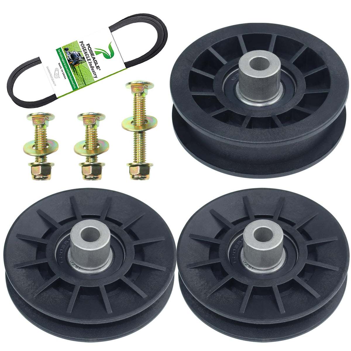 POSEAGLE 2-pack idler pulleys with belt and hardware kit for mower drive systems