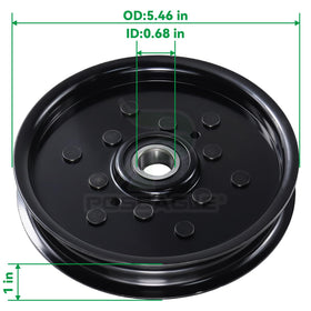 POSEAGLE AUC16698 idler pulley dimensions: OD 5.46 in, ID 0.68 in.