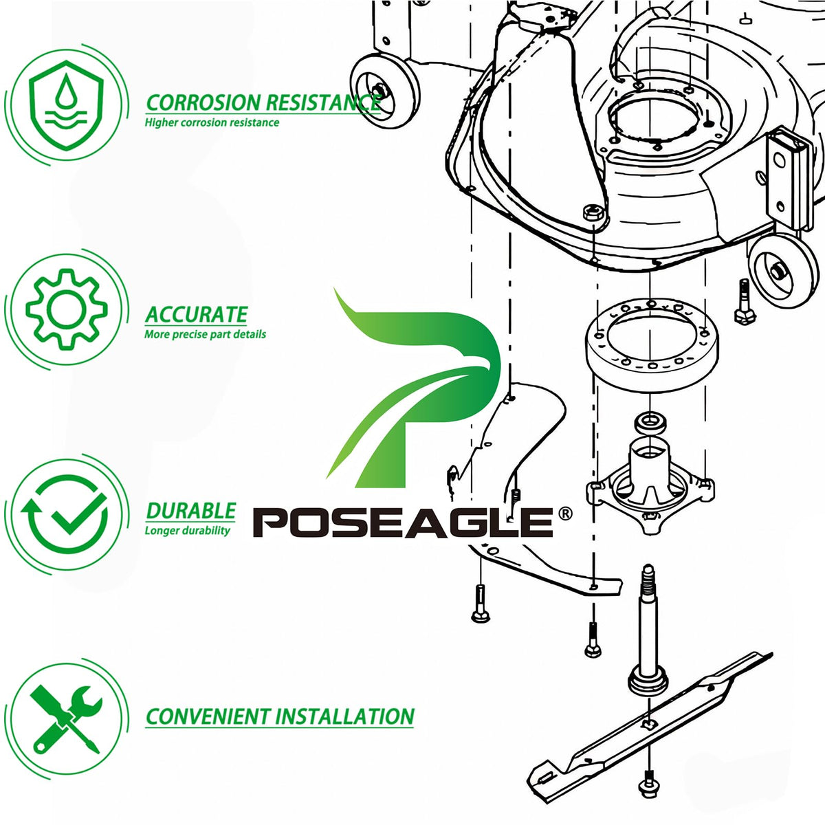 Poseagle cutting-performance demo image illustrating smooth cuts and even deck operation.
