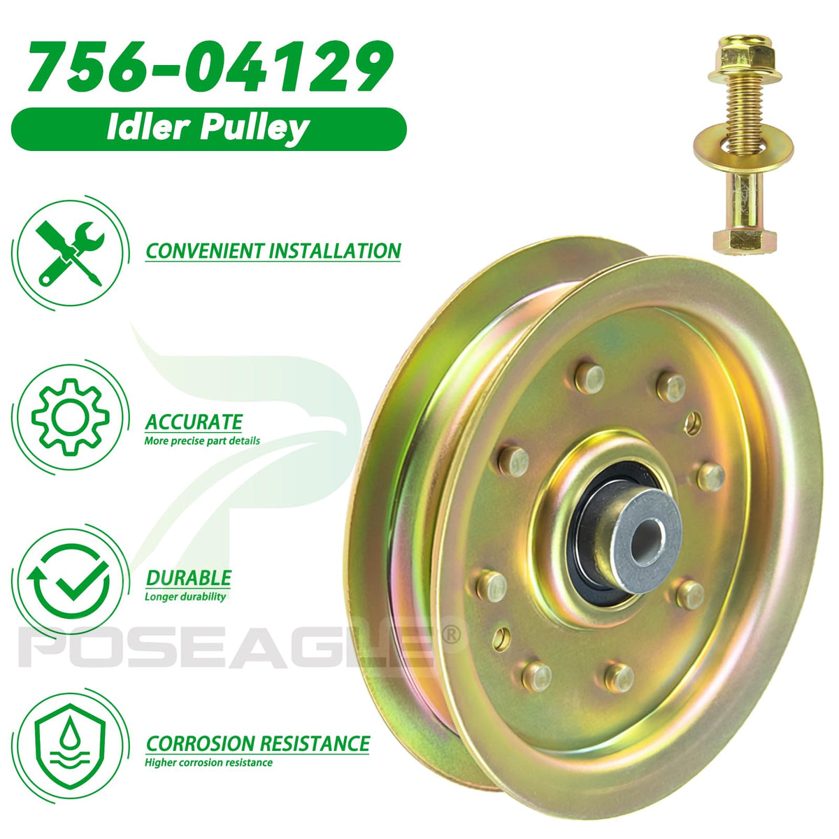 POSEAGLE idler pulley supports reliable belt performance on wet or uneven terrain.