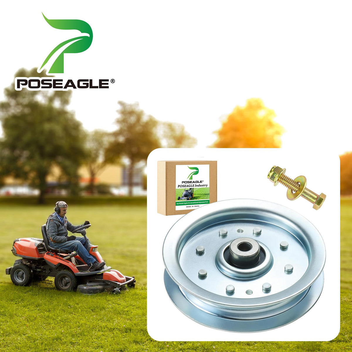 POSEAGLE idler pulley flat outer diameter 4.25 inches ensures even belt seating for smooth operation