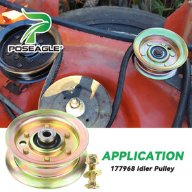 POSEAGLE installed on mower; helps maintain belt alignment during cutting.