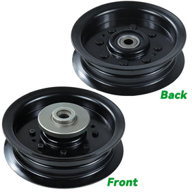 Idler pulley mounted on mower deck during routine maintenance
