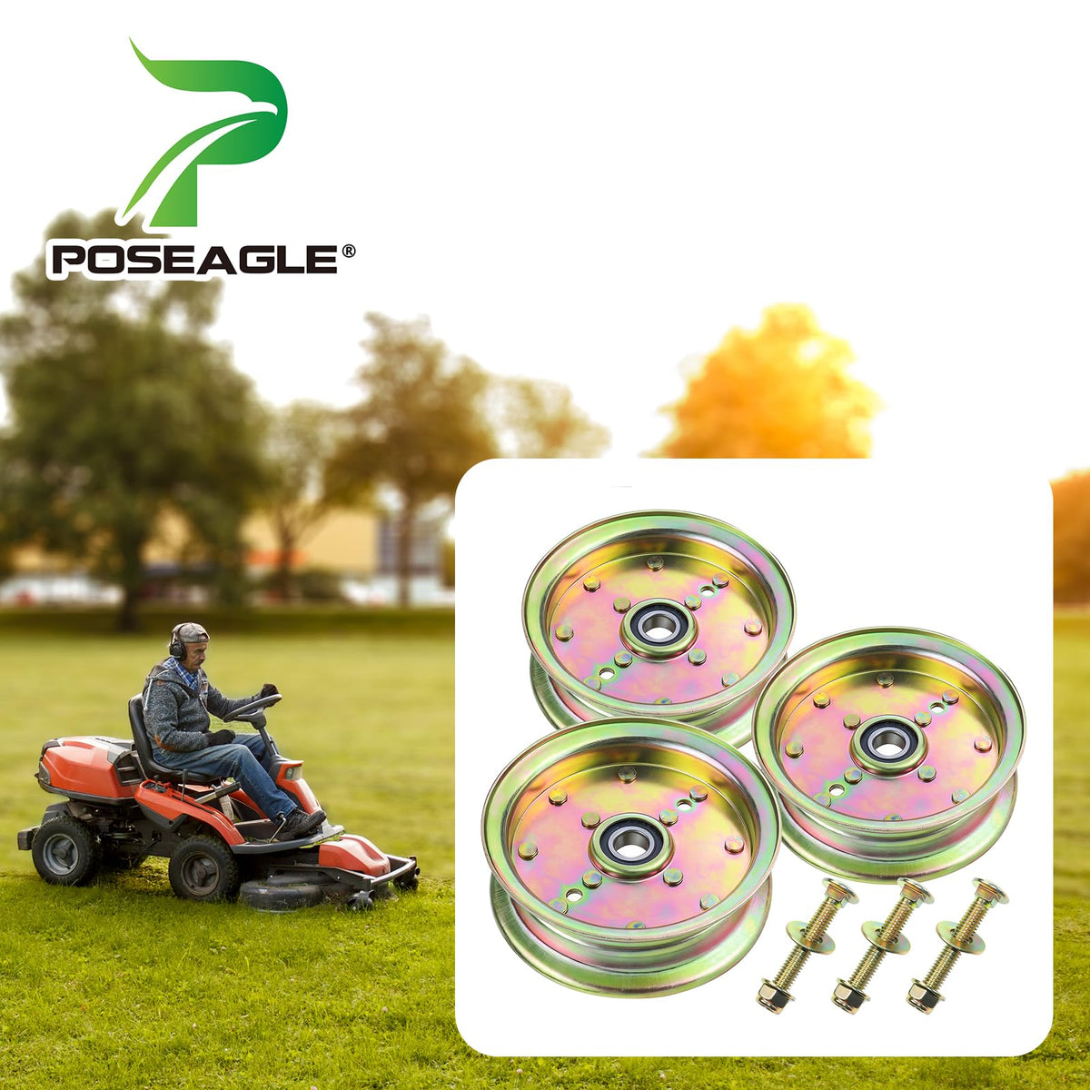 POSEAGLE idler pulley replacement for Husqvarna 539132728 with direct-fit design.