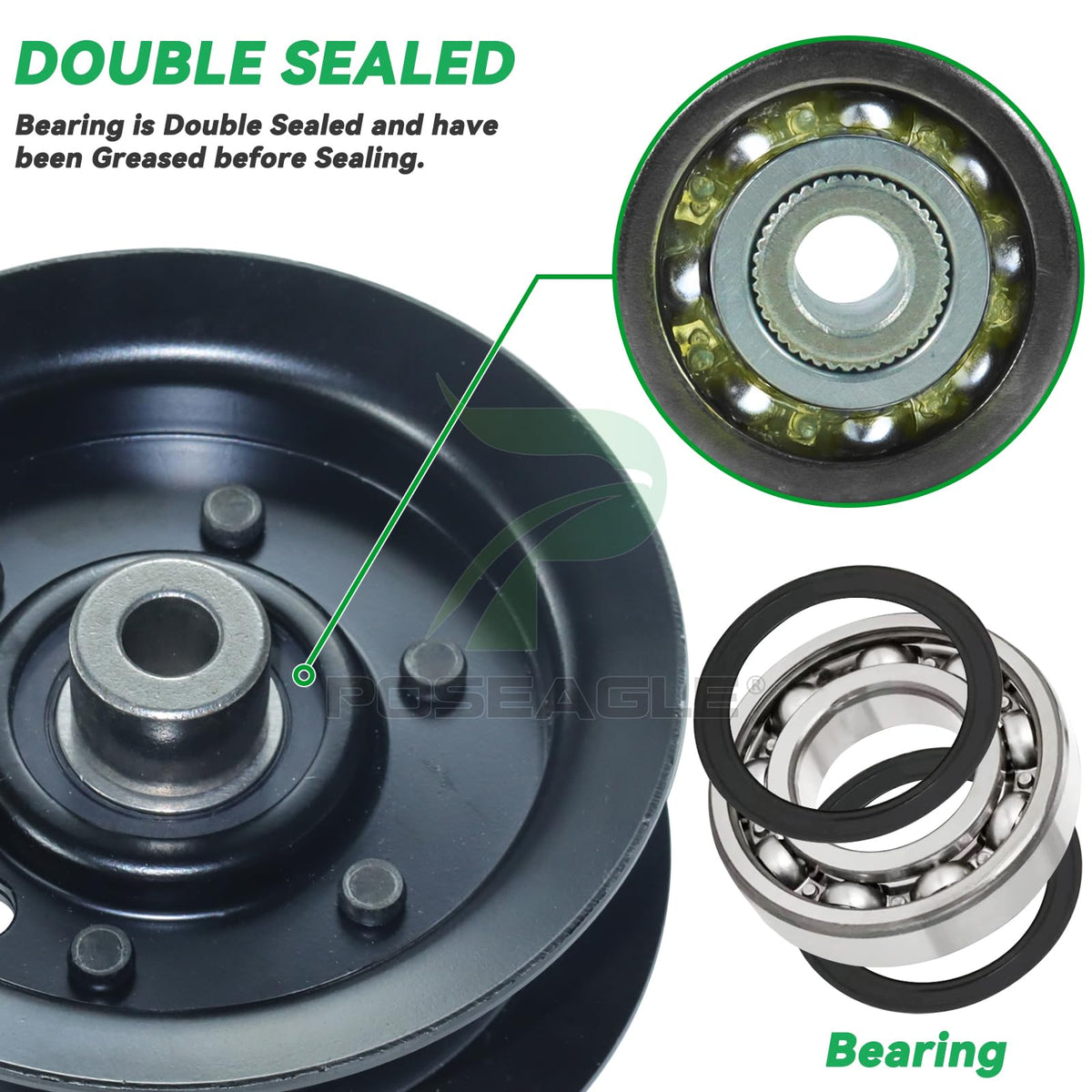 POSEAGLE precision machined idler pulley minimizes vibration and belt wear