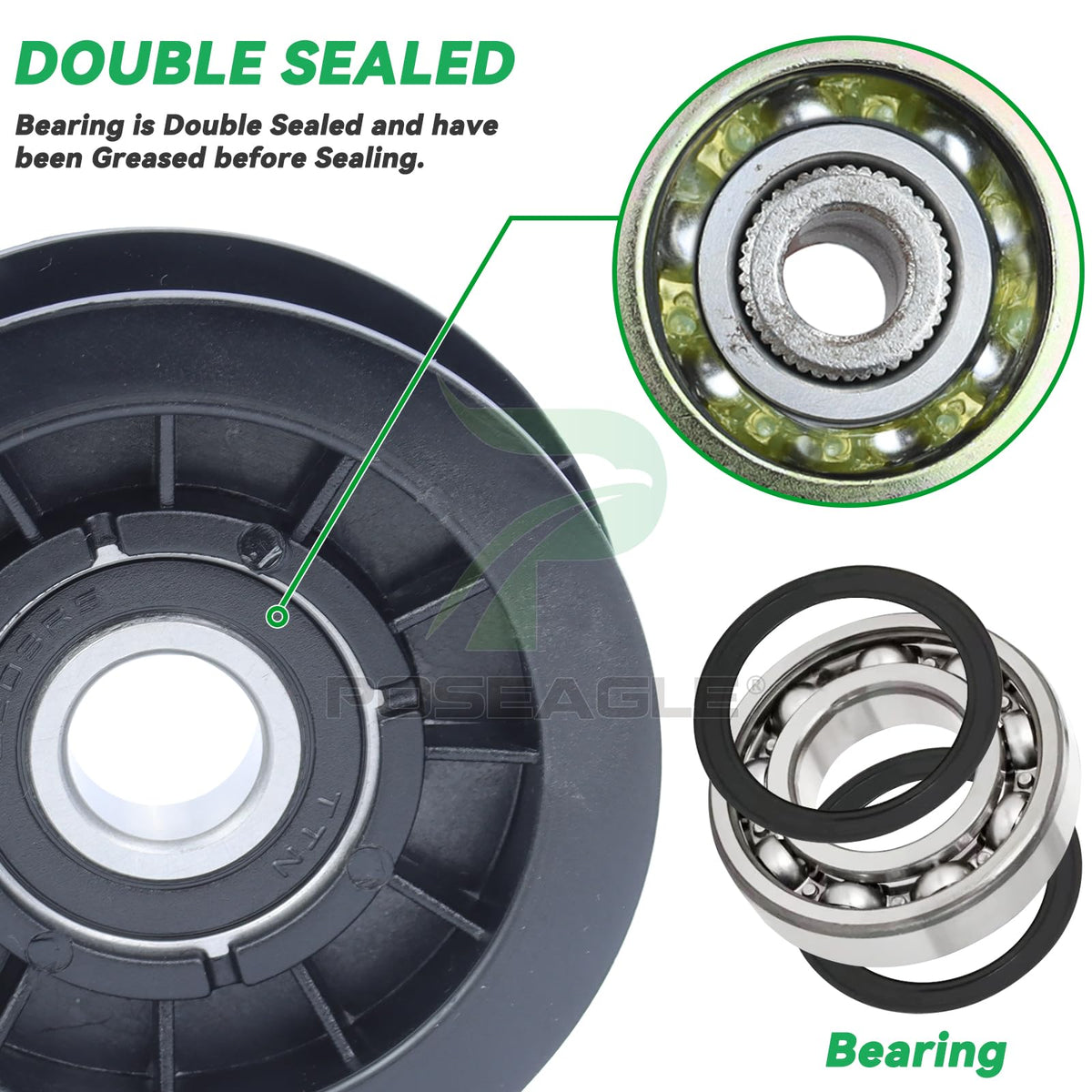 POSEAGLE precision-machined idler image – minimizes belt slippage and vibration.