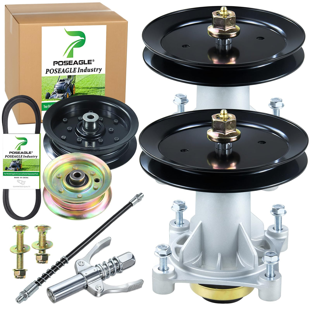 POSEAGLE spindle assembly detail showing durable construction for mower maintenance