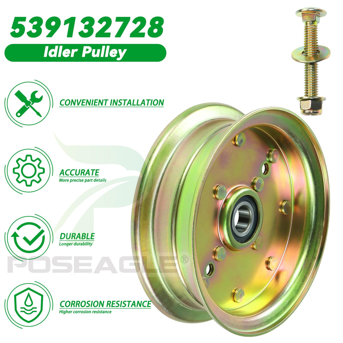 POSEAGLE idler supports durable performance on wet grass and uneven terrain.