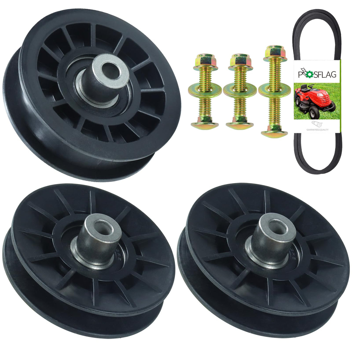 POSFLAG V-Groove Idler Pulleys, front view, designed for smoother belt operation.