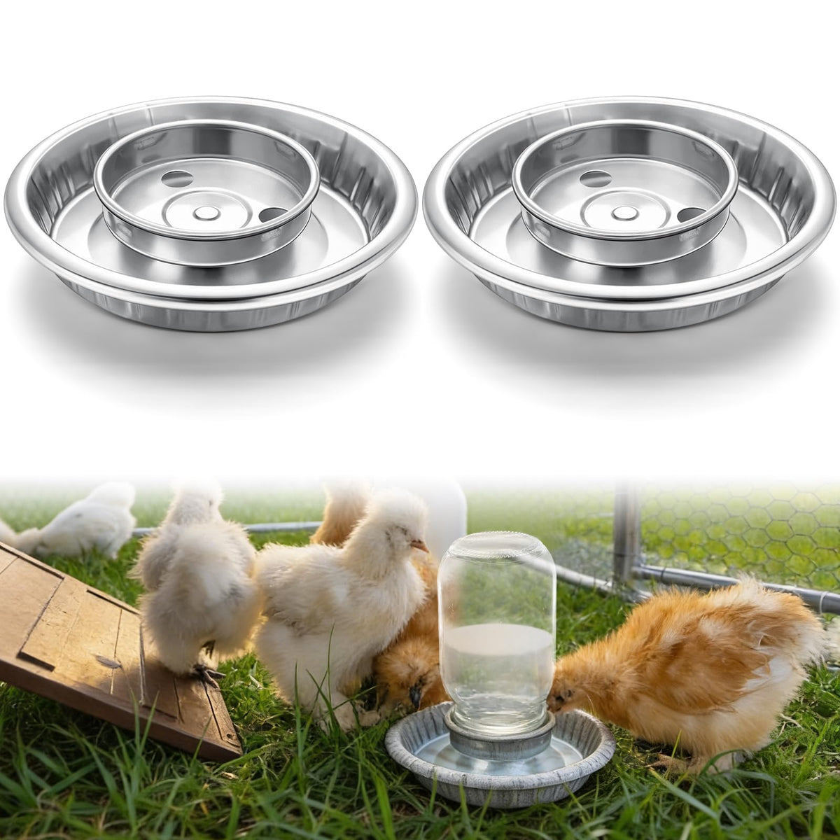 Potchen dual-base chick feeder and waterer for gravity feeding