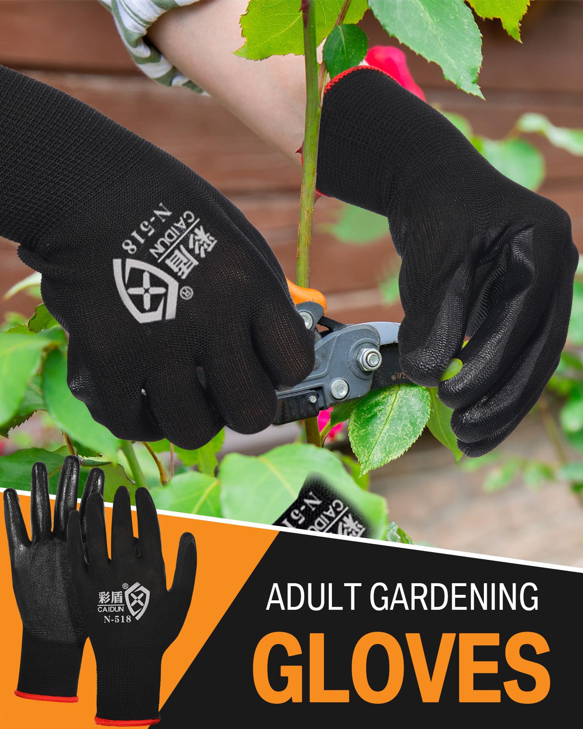 Potchen safety work gloves protect hands during yard chores and projects.