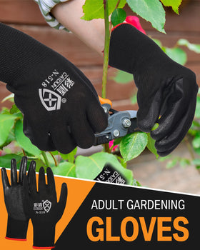 Potchen safety work gloves protect hands during yard chores and projects.