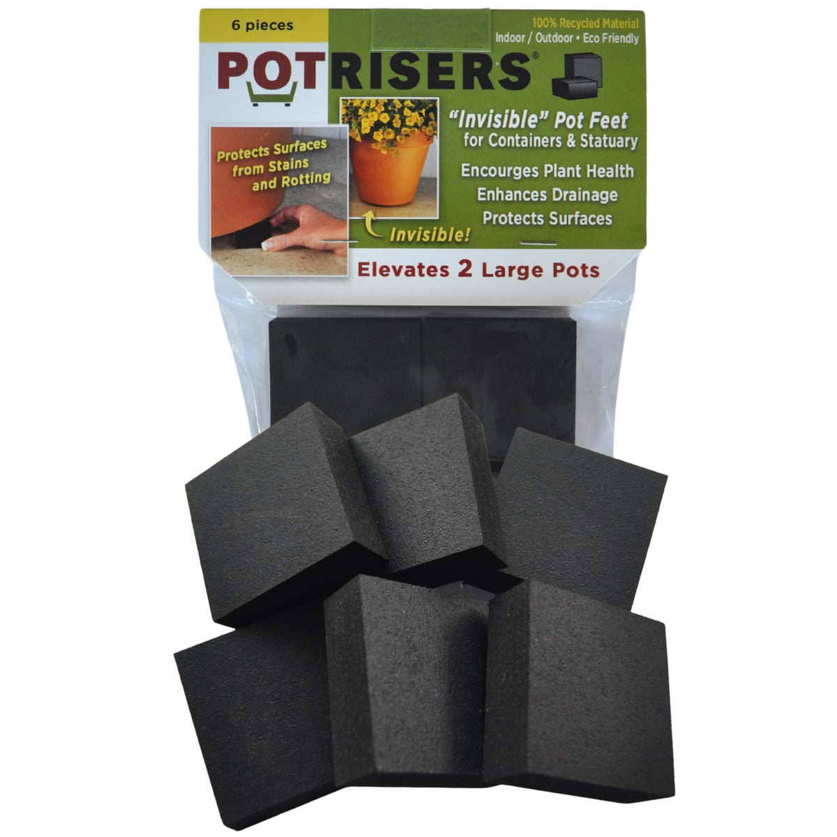 Potrisers invisible pot feet elevate large pots for discreet stability and airflow.