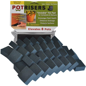 Potrisers invisible pot feet elevate planters while protecting surfaces and improving drainage.