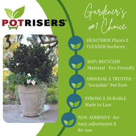 Potrisers under a tray prevent water rings on surfaces.