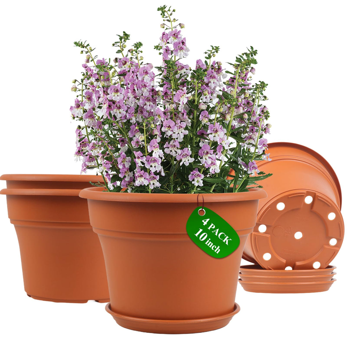 Pottiffe 10-inch plastic flower pot suitable for indoor or outdoor use.
