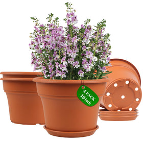 Pottiffe 10-inch plastic flower pot suitable for indoor or outdoor use.