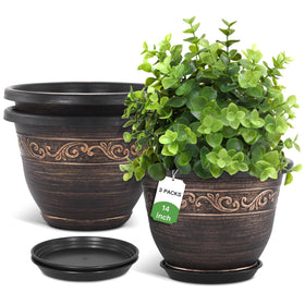 Pottiffe 14-inch planter front view with durable resin and Art Deco detailing.