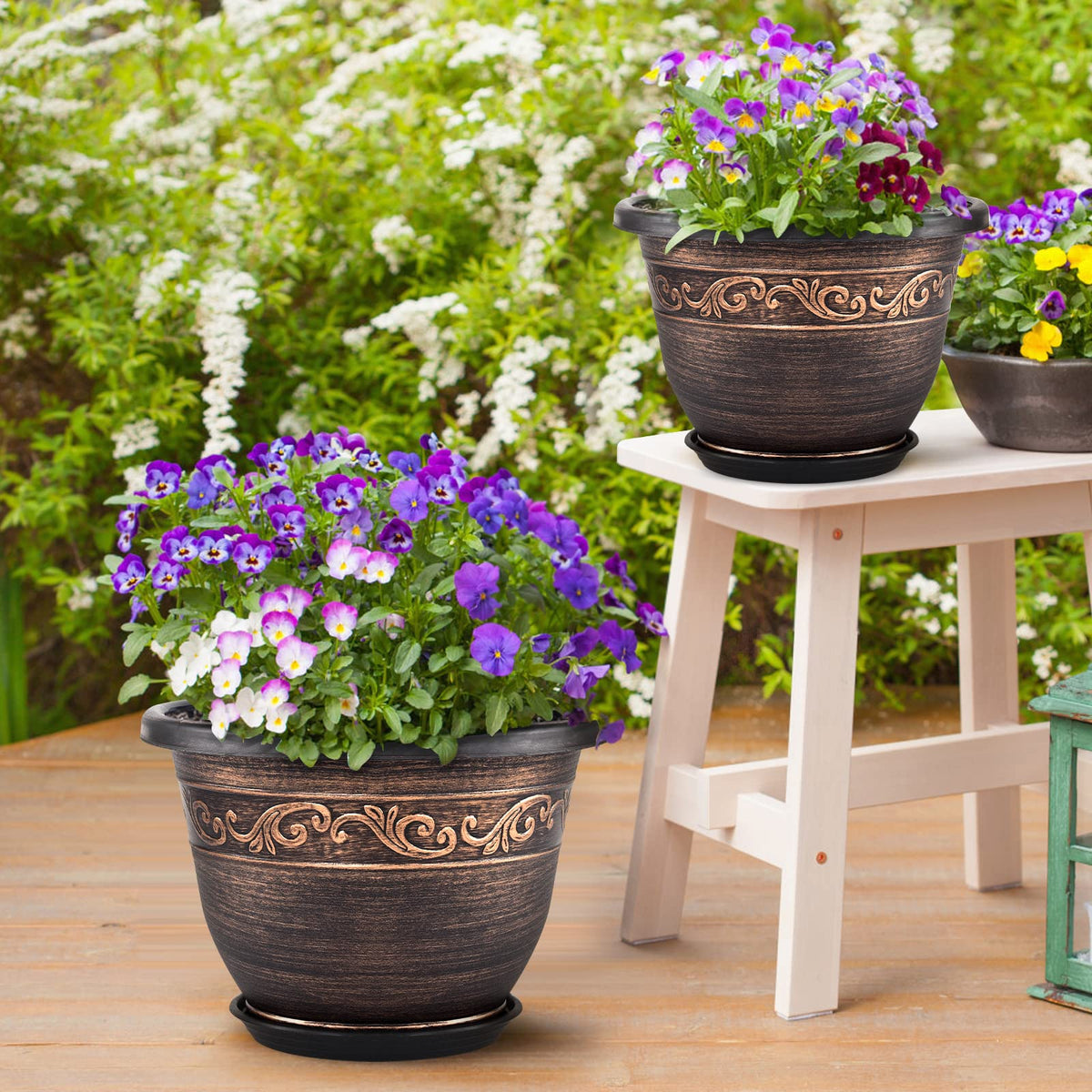 Pottiffe planters suited for indoor and outdoor use on balcony or patio.