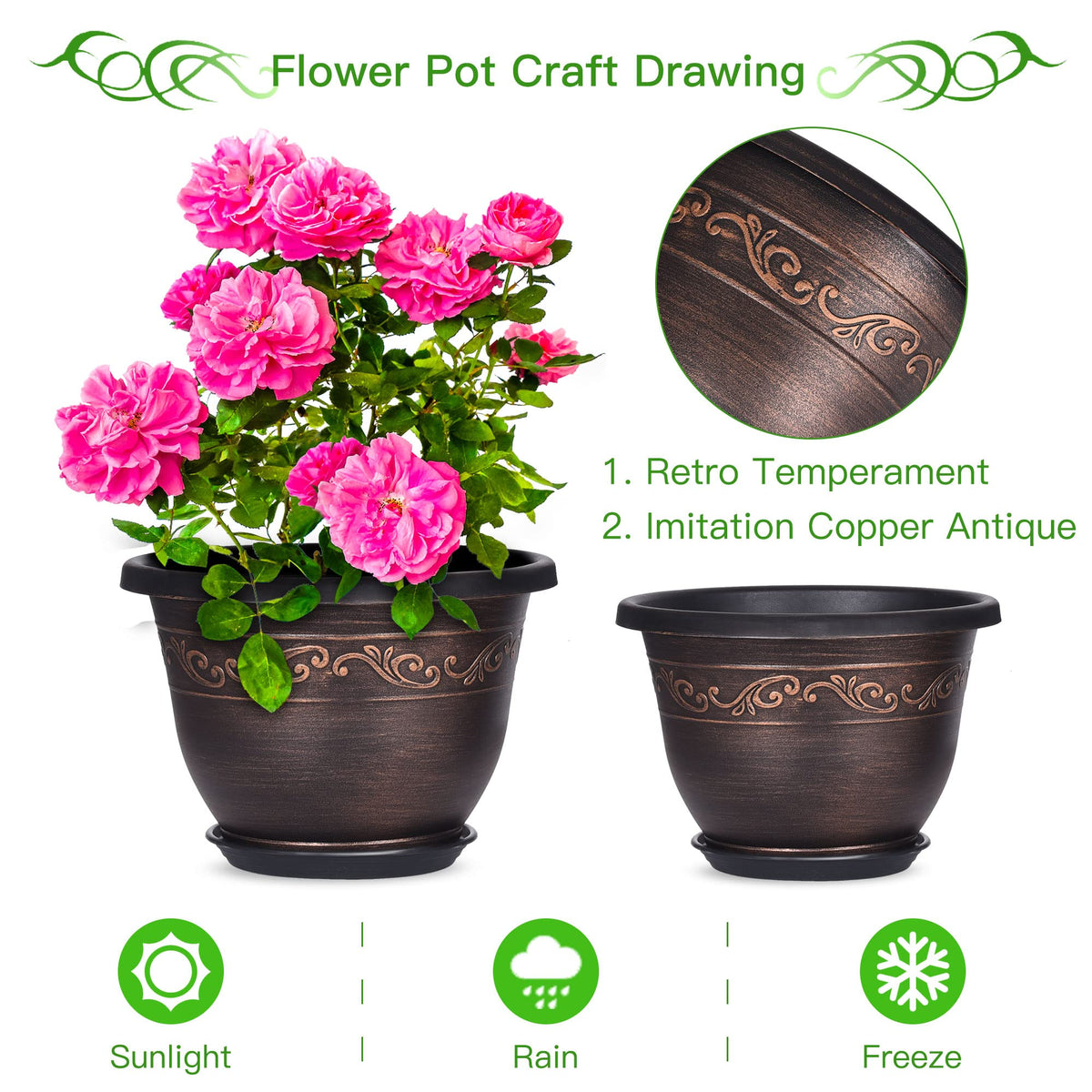 Pottiffe lightweight recyclable plastic planter for easy handling.