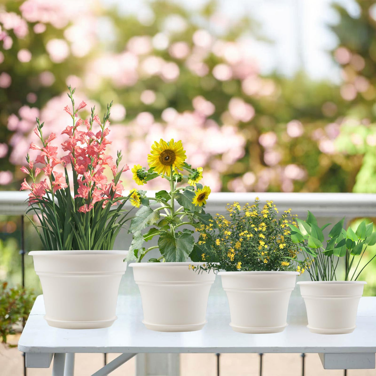Outdoor placement under sun and rain; durable design withstands weather.