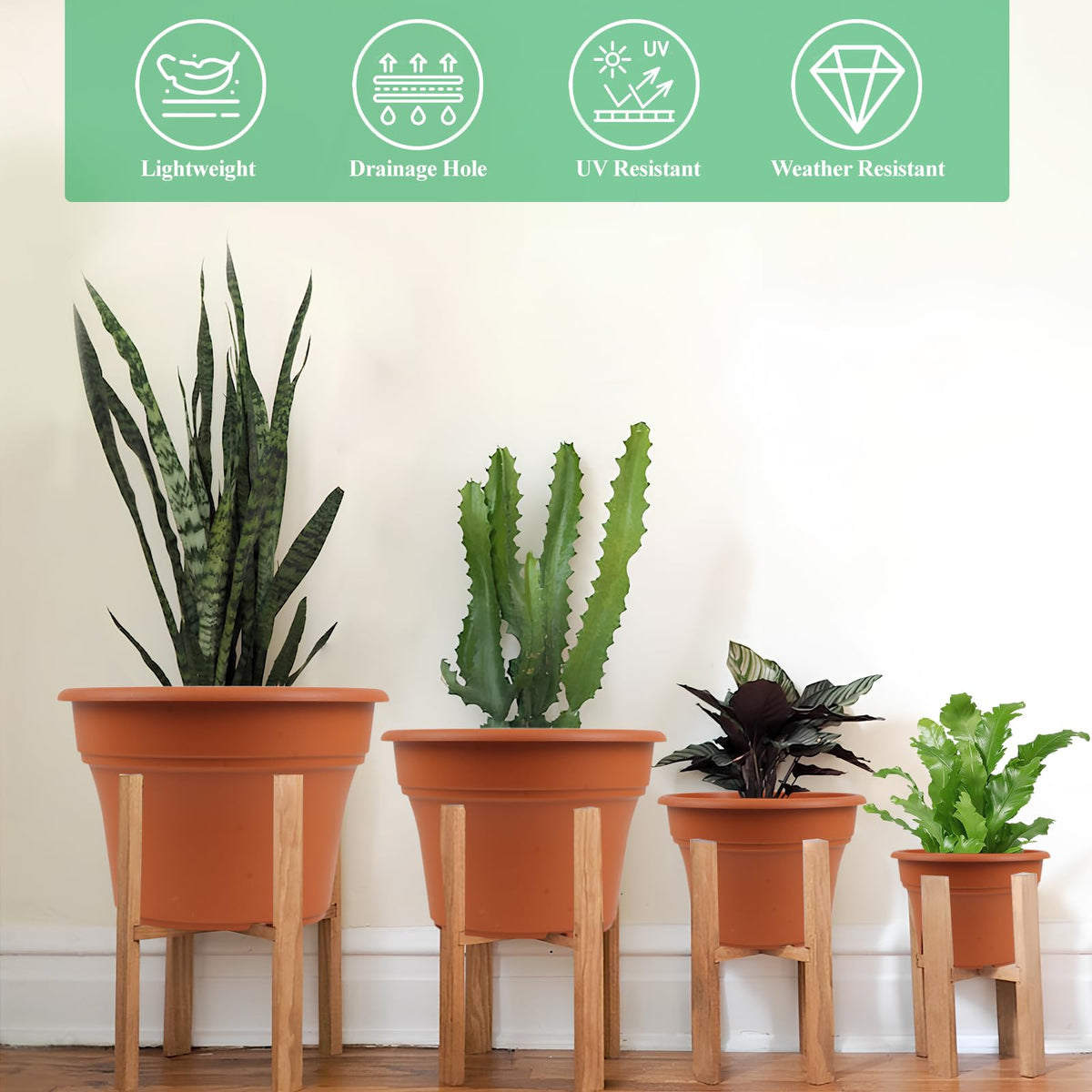 Available in white, green, and terracotta to match decor.