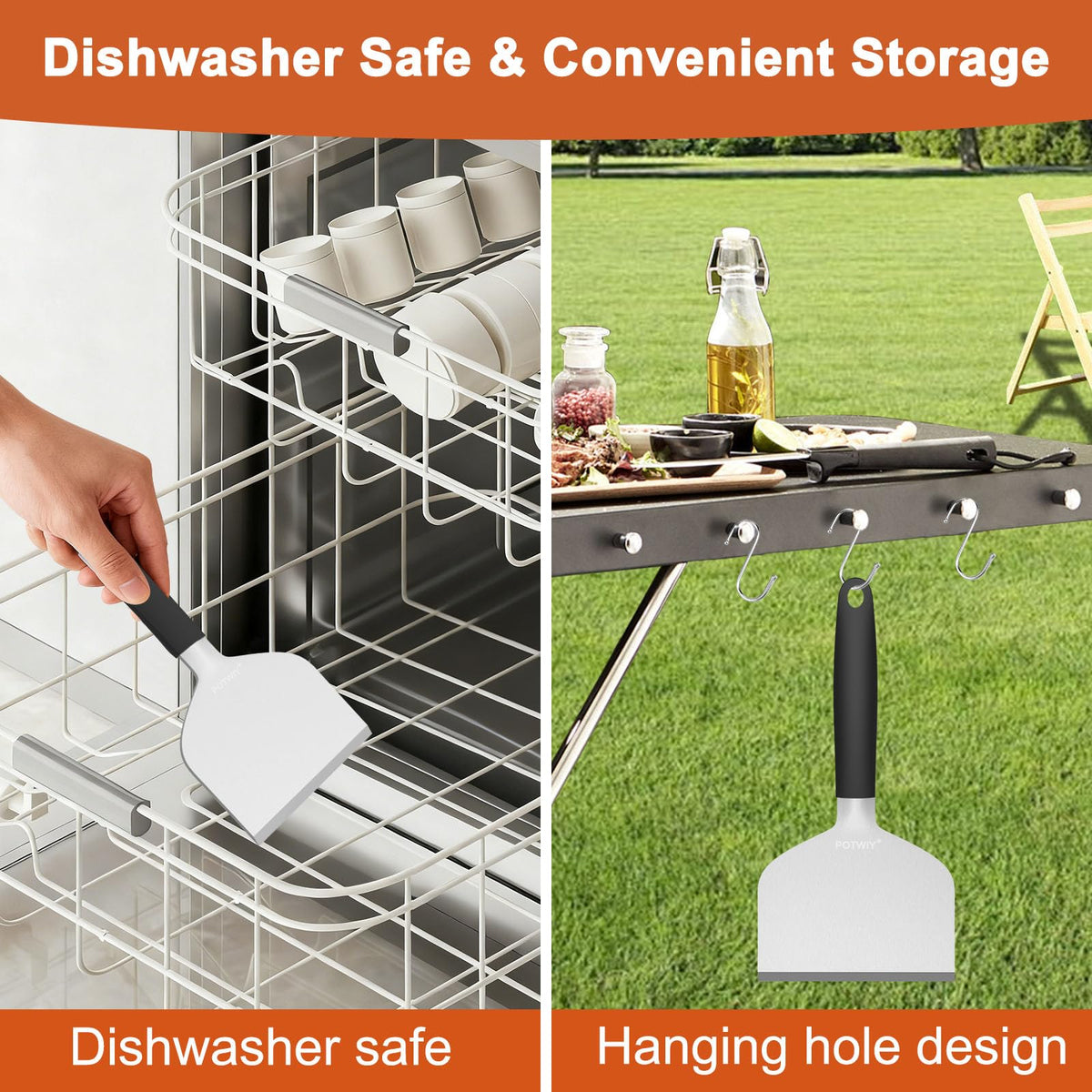 POTWIY hanging storage holes keep your grill area organized.