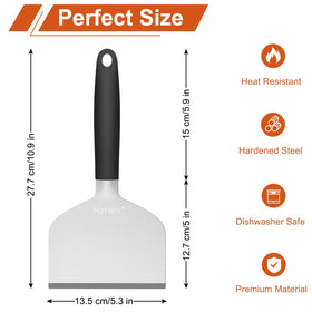 POTWIY silicone handle full-tang design provides secure grip and heat resistance.
